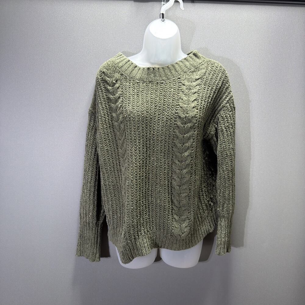 Express Army Green Boat Neck Cable Knit Long Sweater Womens Size Medium